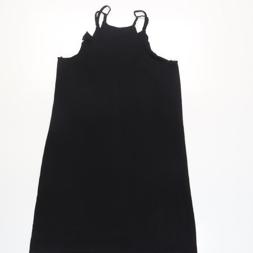 NEXT Womens Black Viscose Tank Dress Size 10 Round Neck Pullover - Frills Adjustable Straps