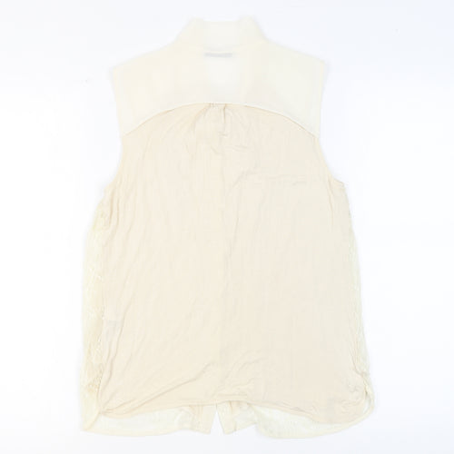 Oasis Womens Beige Polyamide Basic Button-Up Size M Round Neck - Pussy Bow Neck