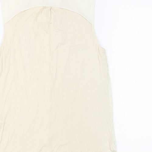 Oasis Womens Beige Polyamide Basic Button-Up Size M Round Neck - Pussy Bow Neck