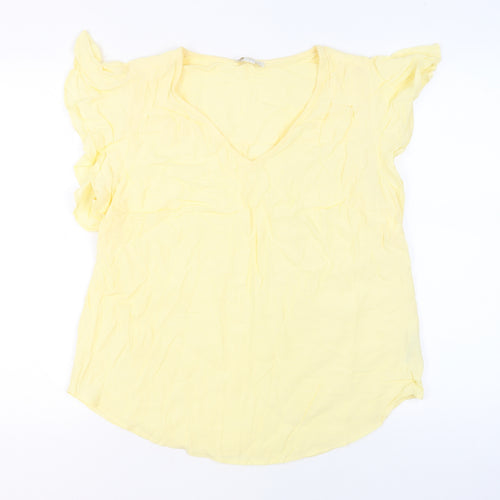 Monsoon Womens Yellow Viscose Basic Blouse Size 10 V-Neck - Ruffled Sleeves