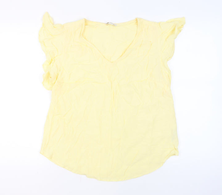 Monsoon Womens Yellow Viscose Basic Blouse Size 10 V-Neck - Ruffled Sleeves