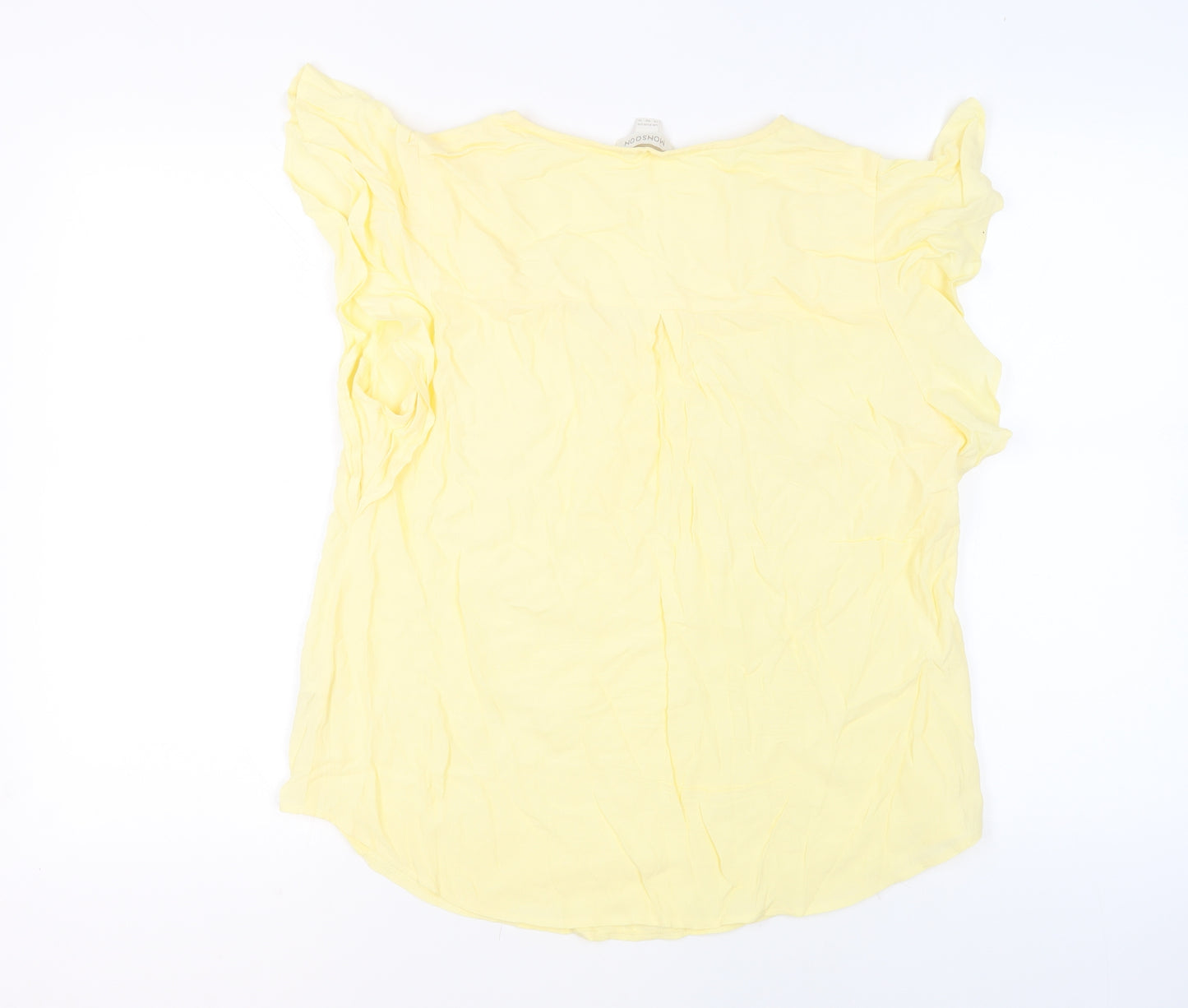 Monsoon Womens Yellow Viscose Basic Blouse Size 10 V-Neck - Ruffled Sleeves