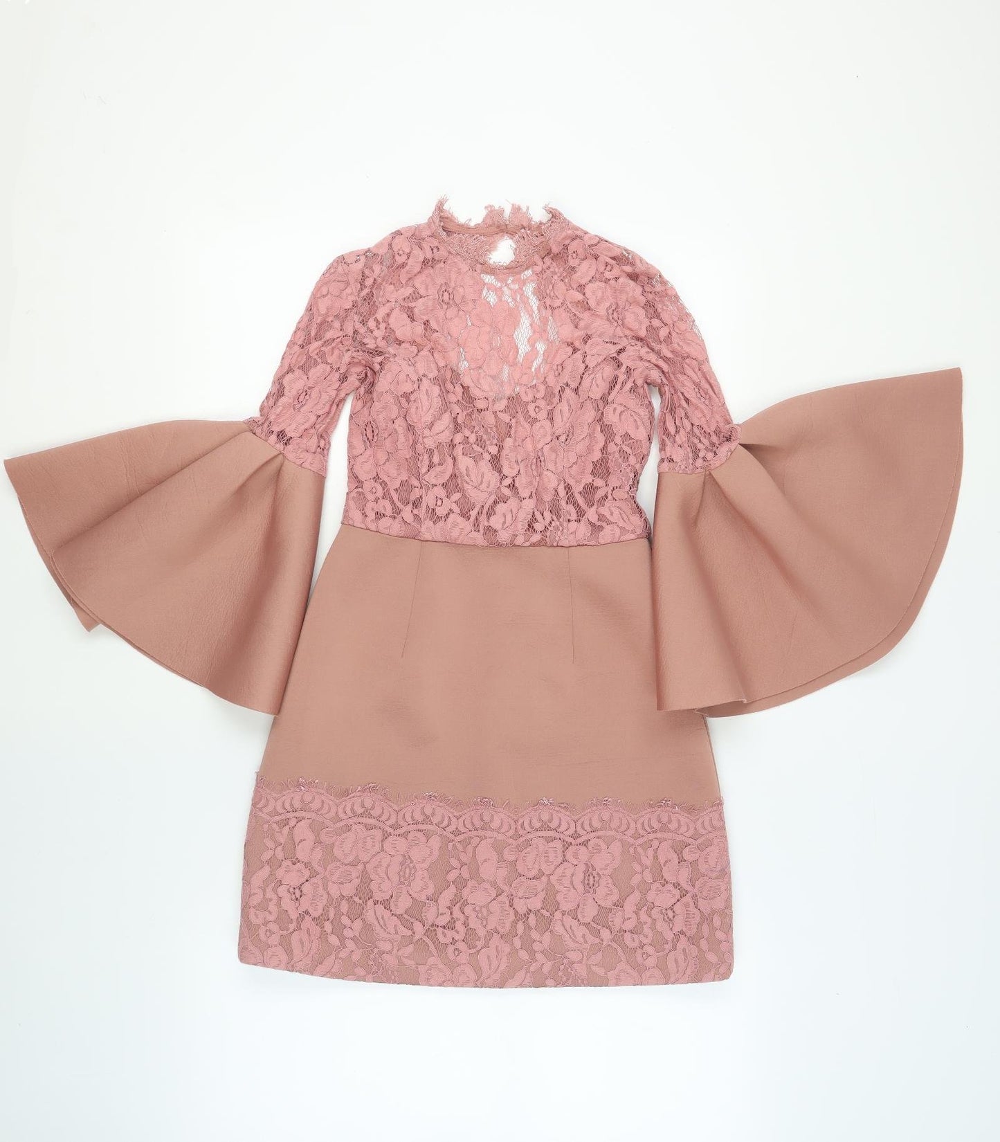 ASOS Womens Pink Polyester Shift Size 8 V-Neck Zip - Lace Detail Open Back