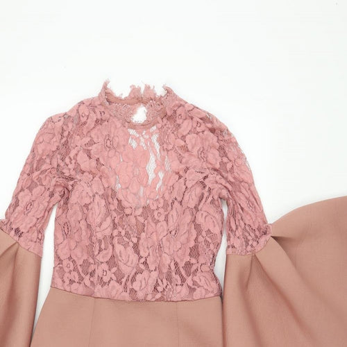 ASOS Womens Pink Polyester Shift Size 8 V-Neck Zip - Lace Detail Open Back