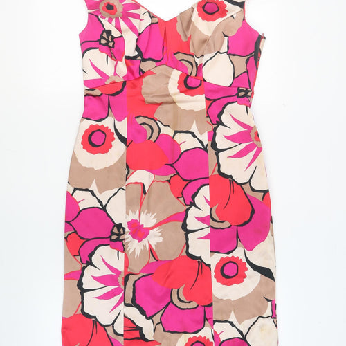 Coast Womens Multicoloured Floral Acetate Shift Size 14 V-Neck Zip