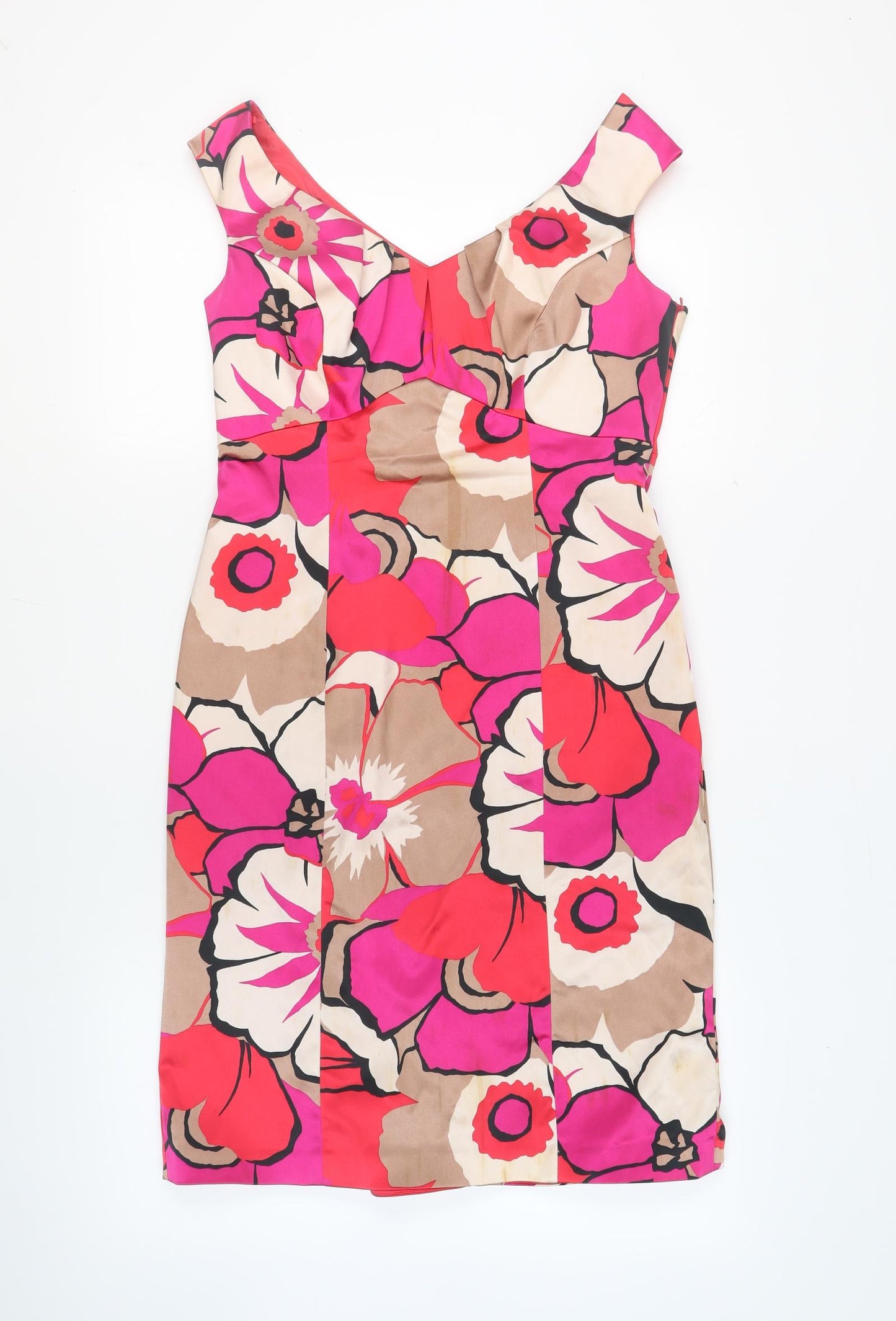 Coast Womens Multicoloured Floral Acetate Shift Size 14 V-Neck Zip