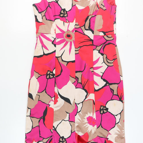 Coast Womens Multicoloured Floral Acetate Shift Size 14 V-Neck Zip