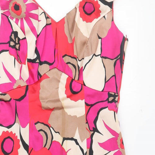 Coast Womens Multicoloured Floral Acetate Shift Size 14 V-Neck Zip