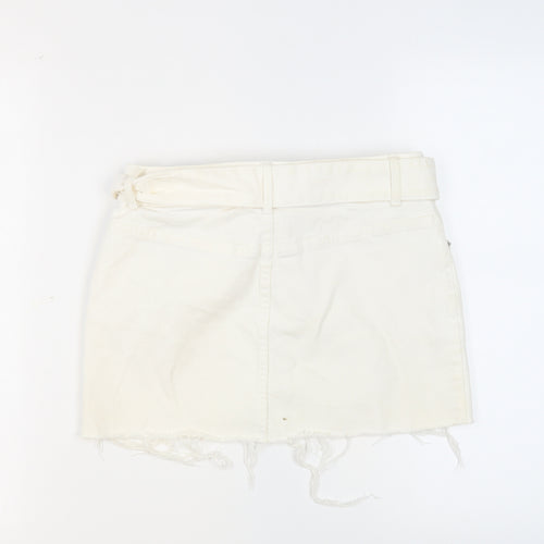 Bershka Womens Ivory Cotton Mini Skirt Size 8 Button - Belted