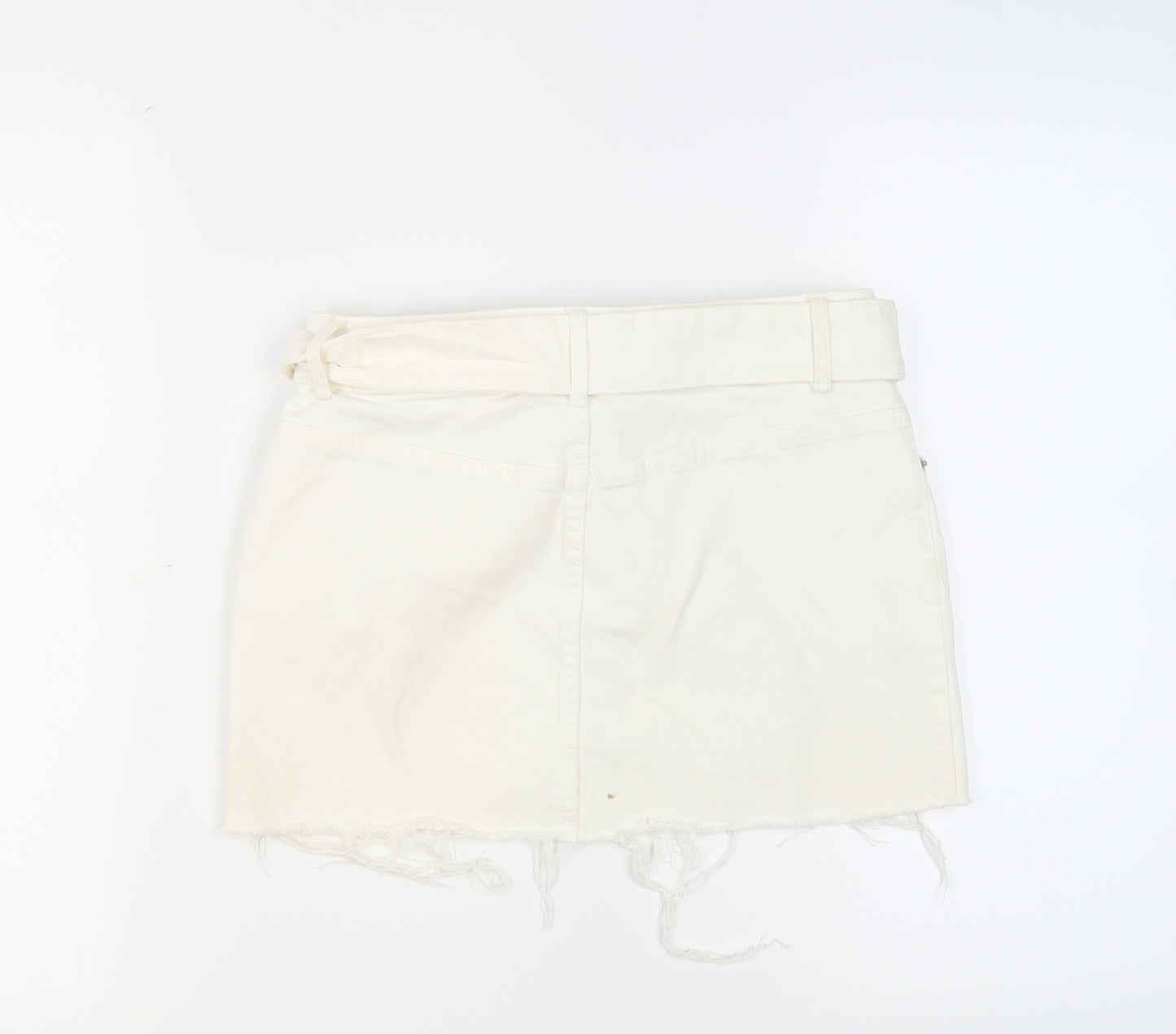 Bershka Womens Ivory Cotton Mini Skirt Size 8 Button - Belted
