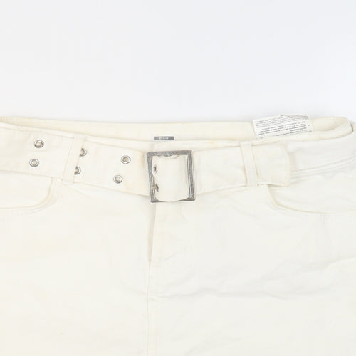 Bershka Womens Ivory Cotton Mini Skirt Size 8 Button - Belted