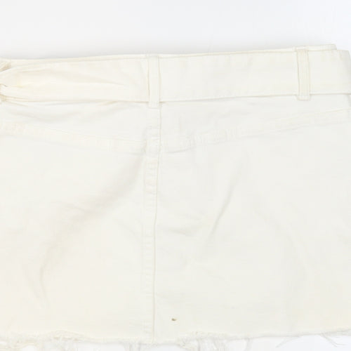 Bershka Womens Ivory Cotton Mini Skirt Size 8 Button - Belted