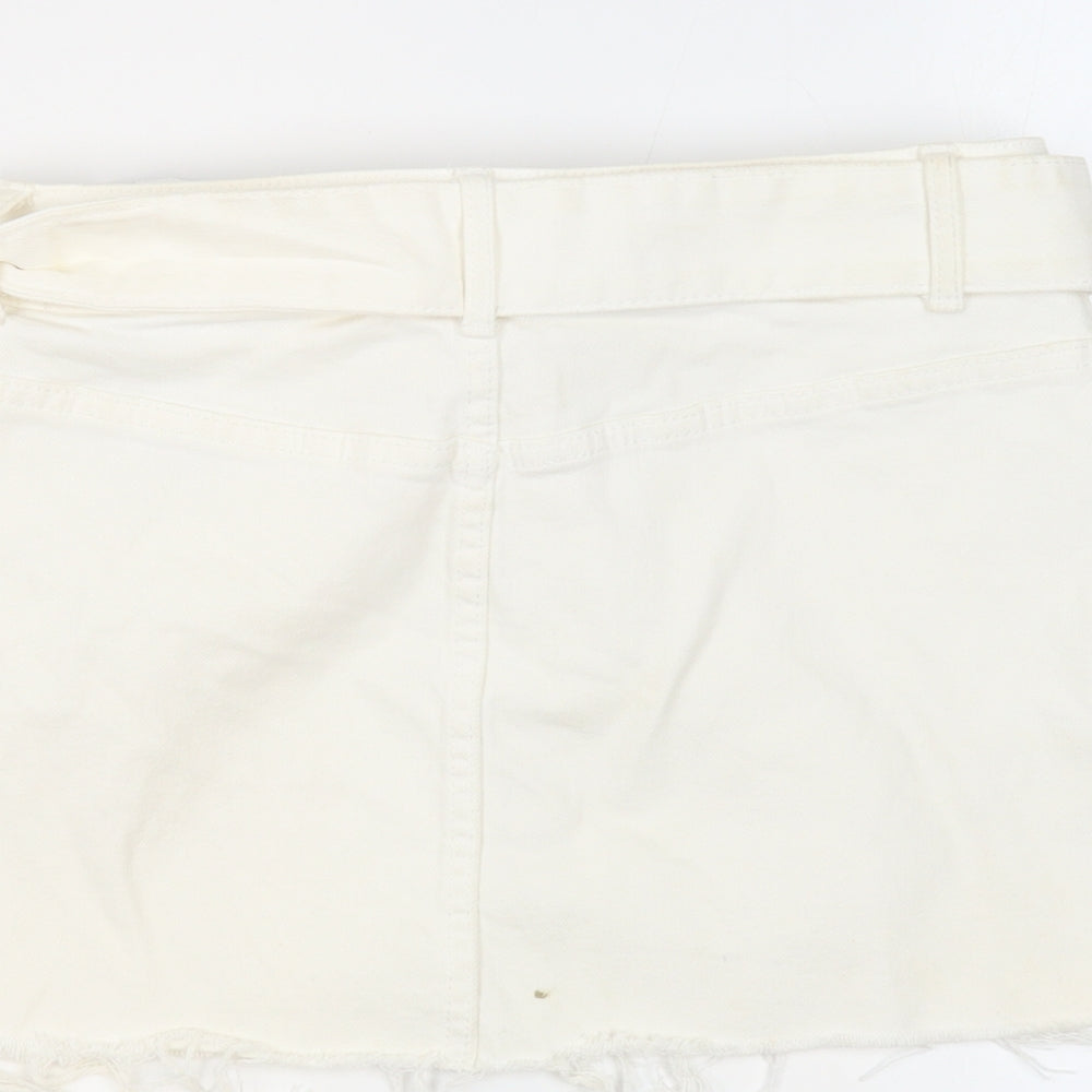 Bershka Womens Ivory Cotton Mini Skirt Size 8 Button - Belted
