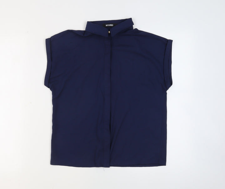 Missguided Womens Blue Polyester Basic Blouse Size 8 Collared