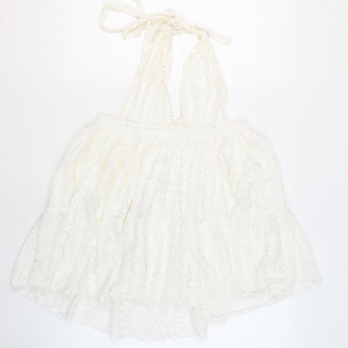 YANGZOM Womens White 100% Cotton Cover Up One Size - Lace Beaded Tasseled