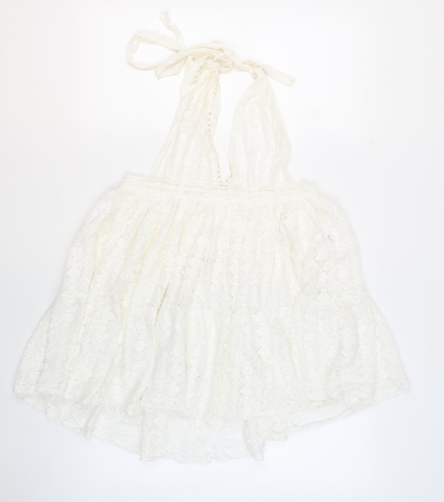 YANGZOM Womens White 100% Cotton Cover Up One Size - Lace Beaded Tasseled