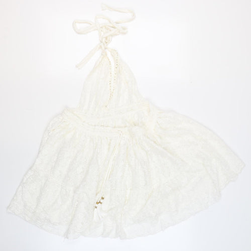 YANGZOM Womens White 100% Cotton Cover Up One Size - Lace Beaded Tasseled