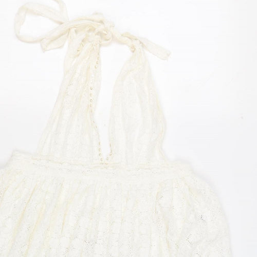 YANGZOM Womens White 100% Cotton Cover Up One Size - Lace Beaded Tasseled
