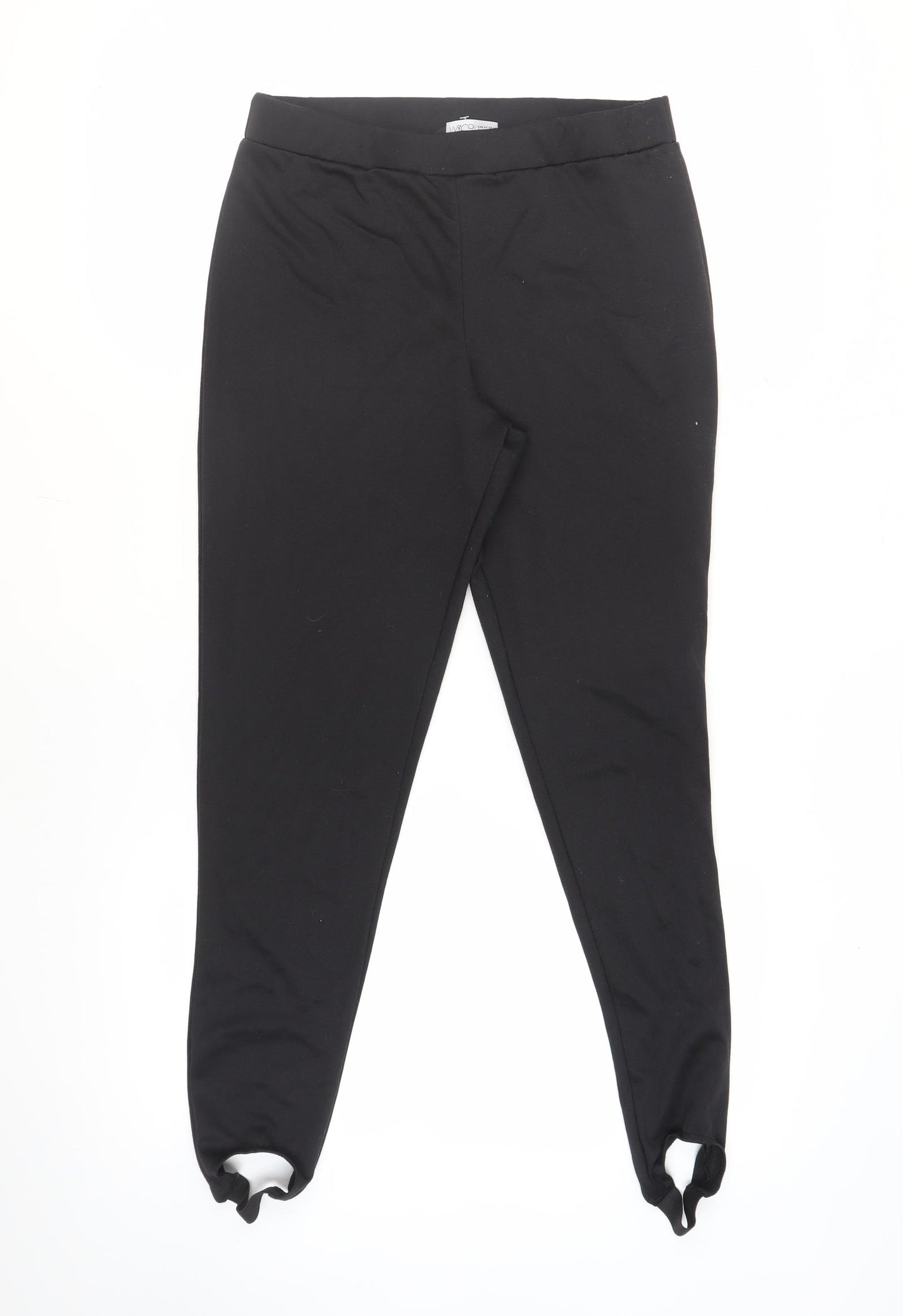 M&Co Womens Black Polyester Trousers Size 14 L30 in Regular - Elasticated Waist