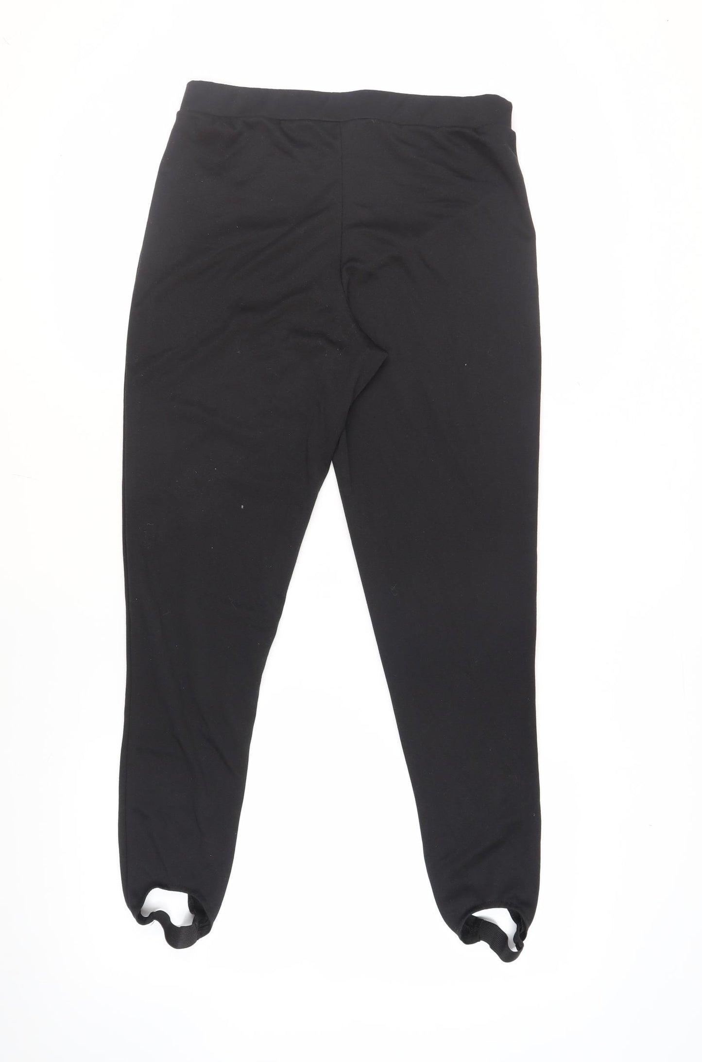 M&Co Womens Black Polyester Trousers Size 14 L30 in Regular - Elasticated Waist
