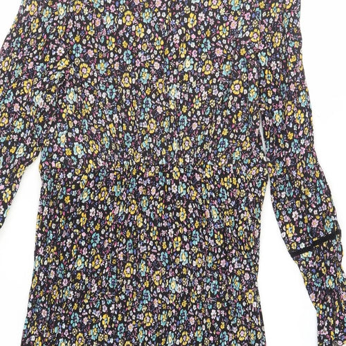 Zara Womens Black Floral Polyester A-Line Size M V-Neck Button