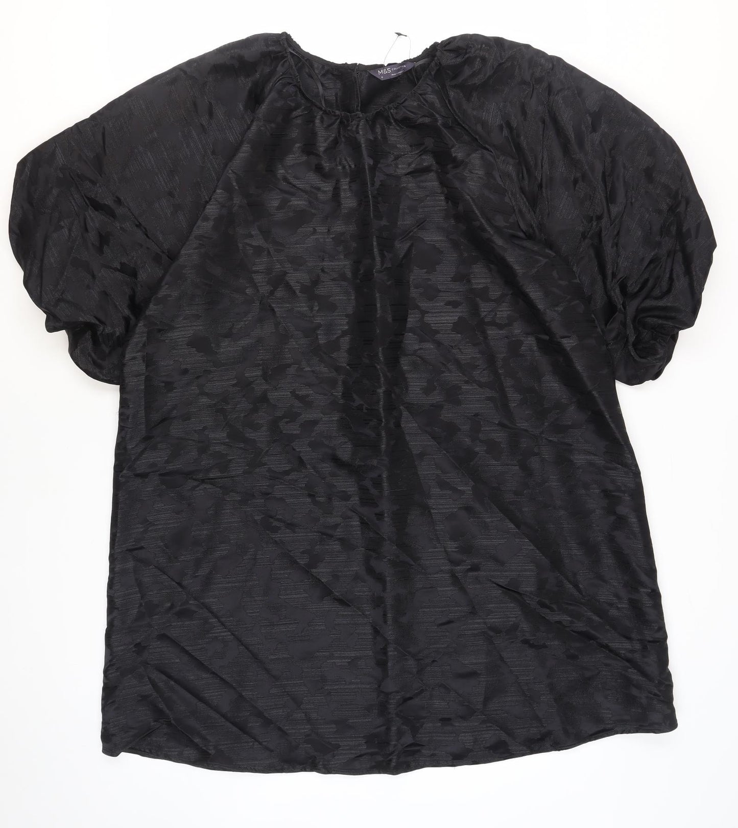 Marks and Spencer Womens Black Geometric Polyester A-Line Size 16 Boat Neck Button