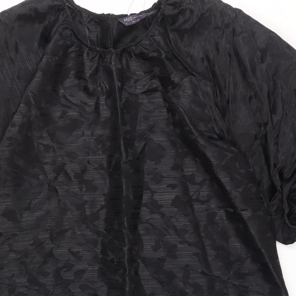 Marks and Spencer Womens Black Geometric Polyester A-Line Size 16 Boat Neck Button