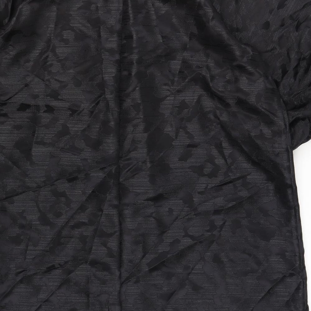 Marks and Spencer Womens Black Geometric Polyester A-Line Size 16 Boat Neck Button