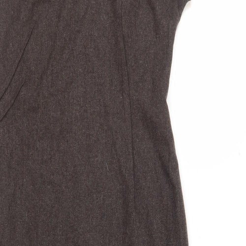 Imprern Design Womens Brown Polyester Shift Size 10 V-Neck Zip - Brooch Included Asymmetrical Hem
