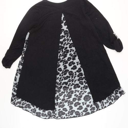 Klass Womens Black Polyester Jumper Dress Size M Boat Neck Pullover - Leopard Print