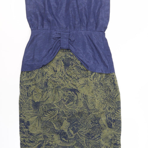 HAGARTY Womens Blue Geometric Polyester Shift Size 12 V-Neck Button
