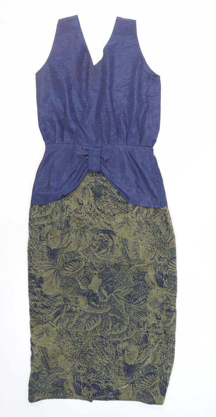HAGARTY Womens Blue Geometric Polyester Shift Size 12 V-Neck Button