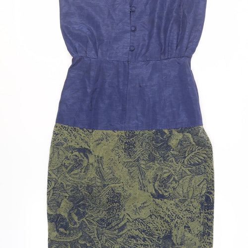 HAGARTY Womens Blue Geometric Polyester Shift Size 12 V-Neck Button