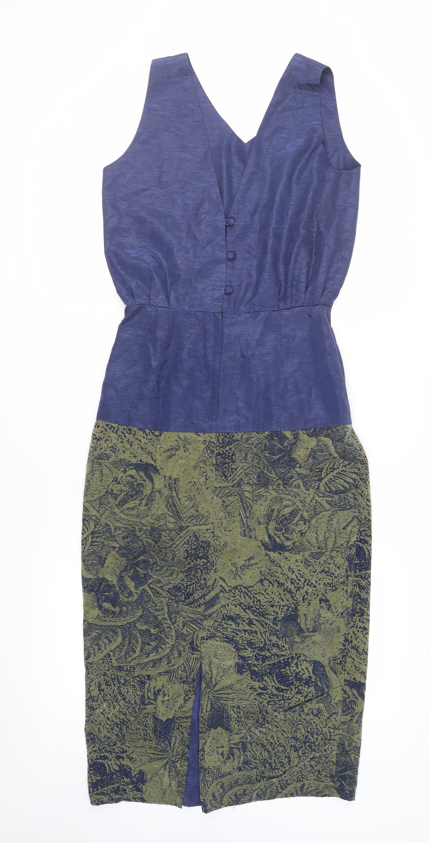 HAGARTY Womens Blue Geometric Polyester Shift Size 12 V-Neck Button