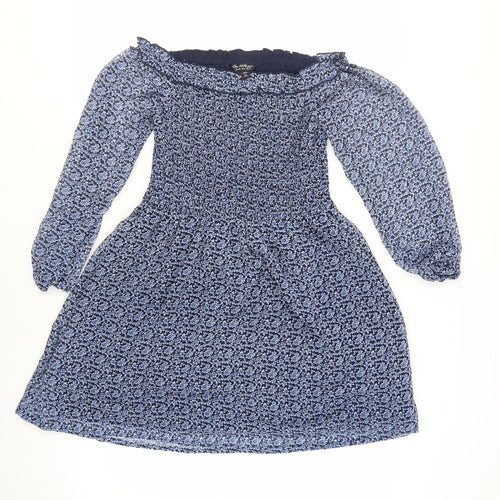 Miss Selfridge Womens Black Floral Polyester Mini Size 12 Boat Neck Pullover - Shired