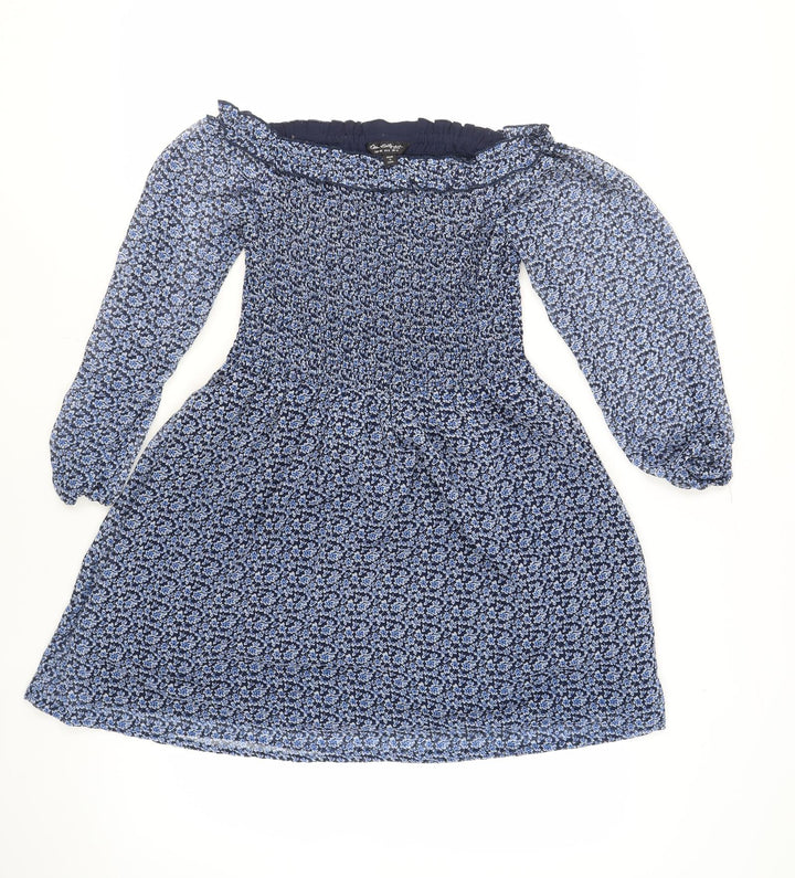 Miss Selfridge Womens Black Floral Polyester Mini Size 12 Boat Neck Pullover - Shired