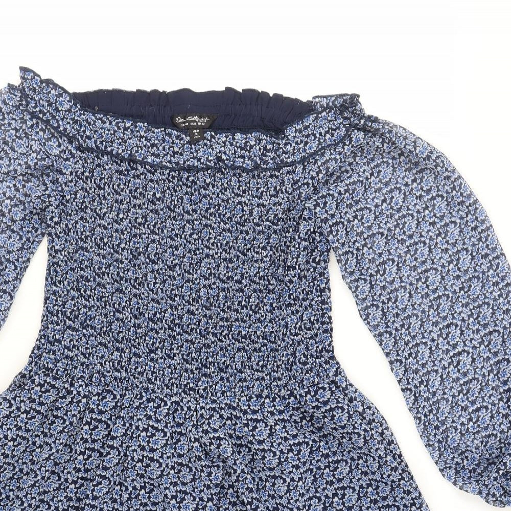 Miss Selfridge Womens Black Floral Polyester Mini Size 12 Boat Neck Pullover - Shired