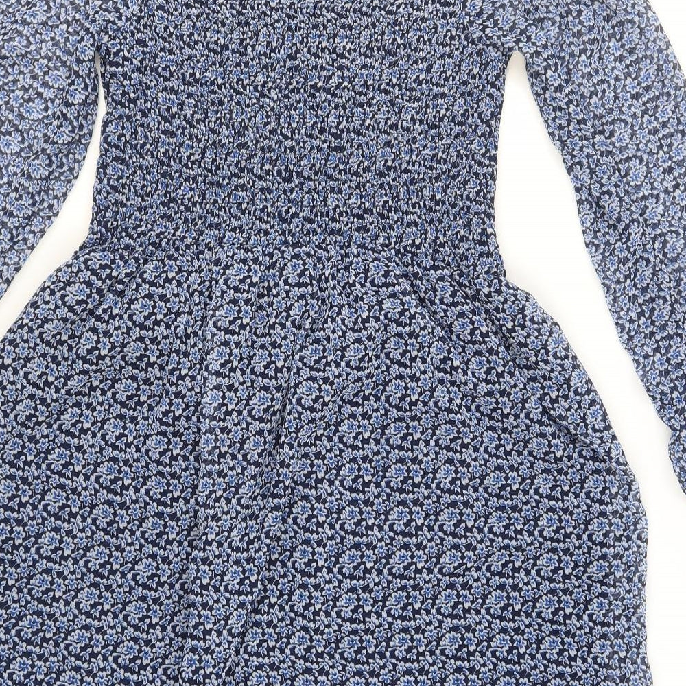 Miss Selfridge Womens Black Floral Polyester Mini Size 12 Boat Neck Pullover - Shired