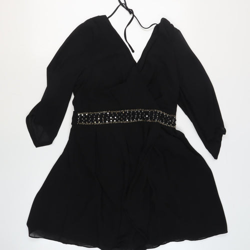 TFNC Womens Black Polyester A-Line Size 16 V-Neck Pullover - Beaded