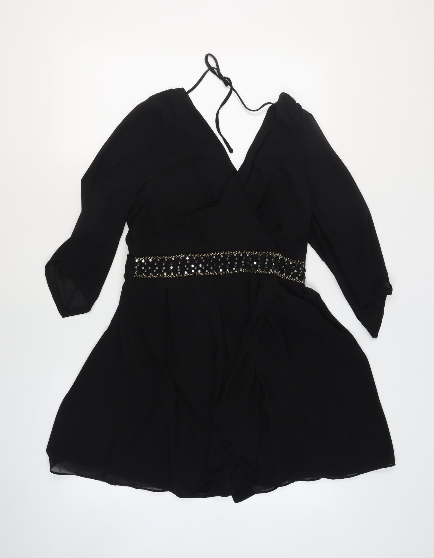 TFNC Womens Black Polyester A-Line Size 16 V-Neck Pullover - Beaded