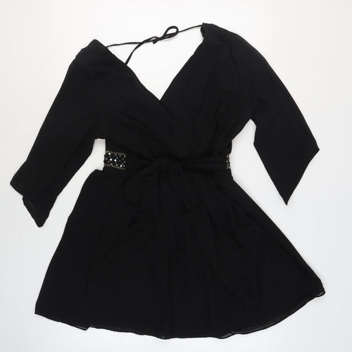 TFNC Womens Black Polyester A-Line Size 16 V-Neck Pullover - Beaded