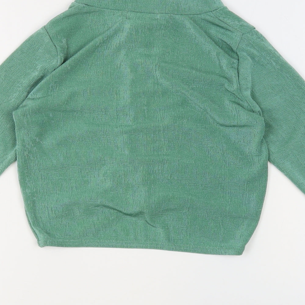PRETTYLITTLETHING Womens Green Polyester Basic Button-Up Size 6 V-Neck - Ruched Cropped