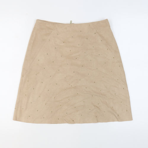 BiBA Womens Beige Polyester A-Line Skirt Size 8 Zip - Studded