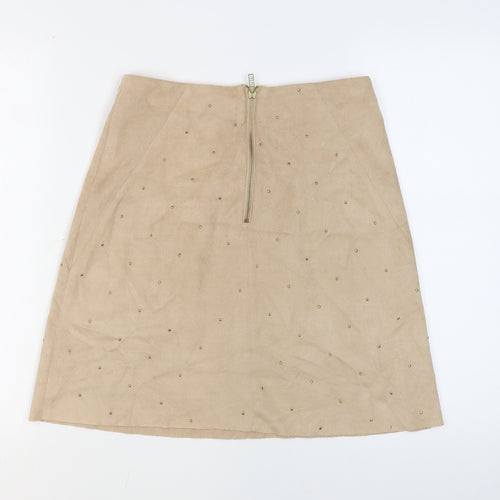 BiBA Womens Beige Polyester A-Line Skirt Size 8 Zip - Studded