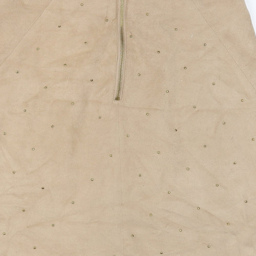 BiBA Womens Beige Polyester A-Line Skirt Size 8 Zip - Studded