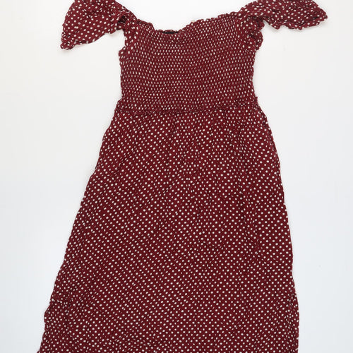 NEXT Womens Red Polka Dot Viscose A-Line Size 12 Square Neck Pullover - Shirred Beachwear