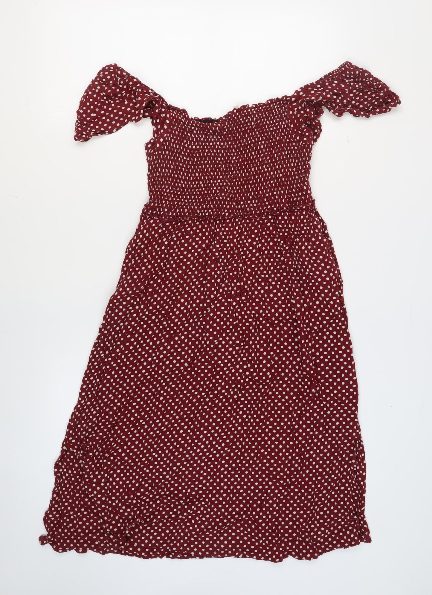 NEXT Womens Red Polka Dot Viscose A-Line Size 12 Square Neck Pullover - Shirred Beachwear