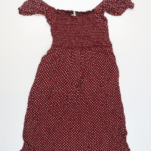 NEXT Womens Red Polka Dot Viscose A-Line Size 12 Square Neck Pullover - Shirred Beachwear