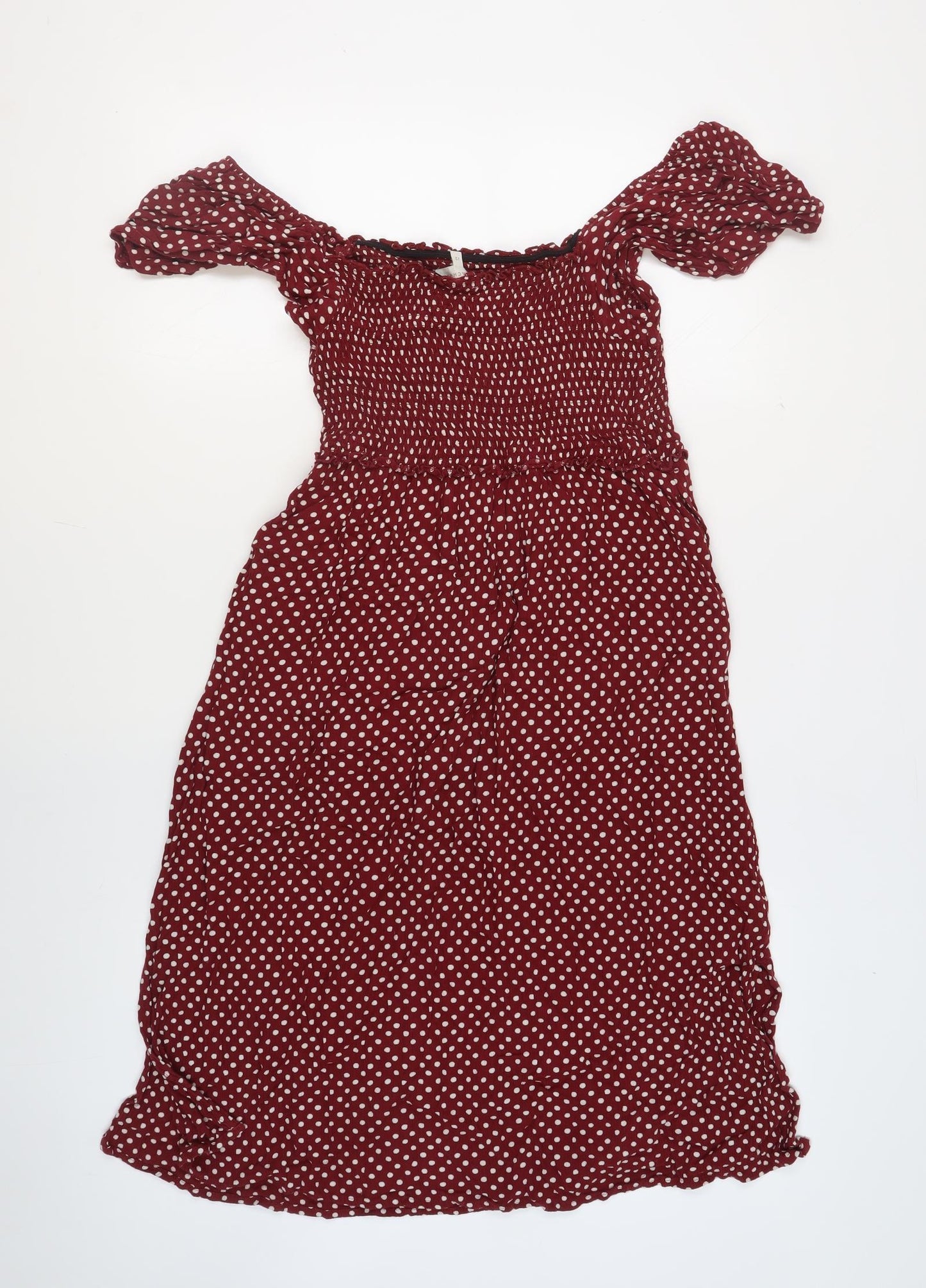 NEXT Womens Red Polka Dot Viscose A-Line Size 12 Square Neck Pullover - Shirred Beachwear