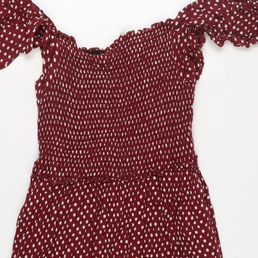 NEXT Womens Red Polka Dot Viscose A-Line Size 12 Square Neck Pullover - Shirred Beachwear